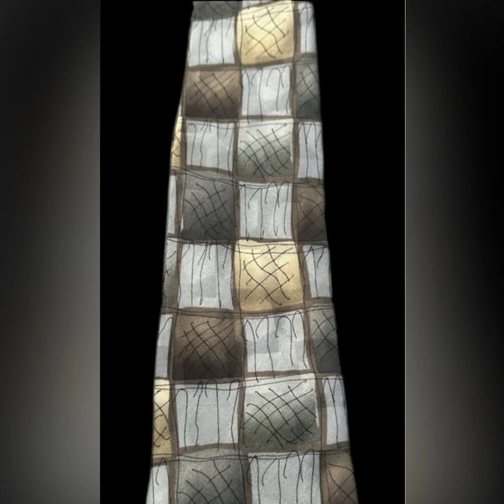 J. Garcia Silk Tie Overlooking the Desert #15 Vintage Brown & Gray Checkered